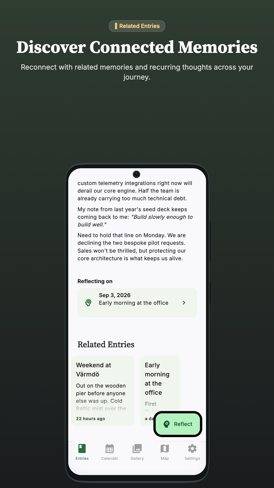 Reflective entries with bidirectional links and related entries